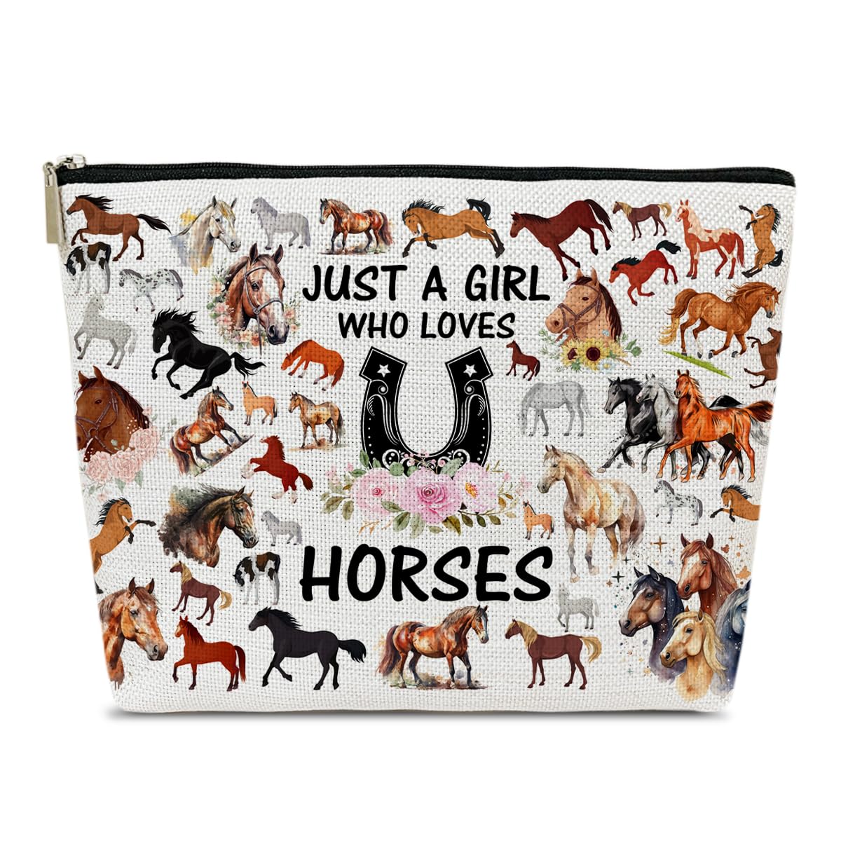 Ythuil Horse Makeup Bag Gift For Horse Lover Pet Stuff Merch Gifts Cosmetic Pouch Funny Birthday Christmas Gift For Pet Owner Sister Bestie Bff Just A Girl Who Loves Horses