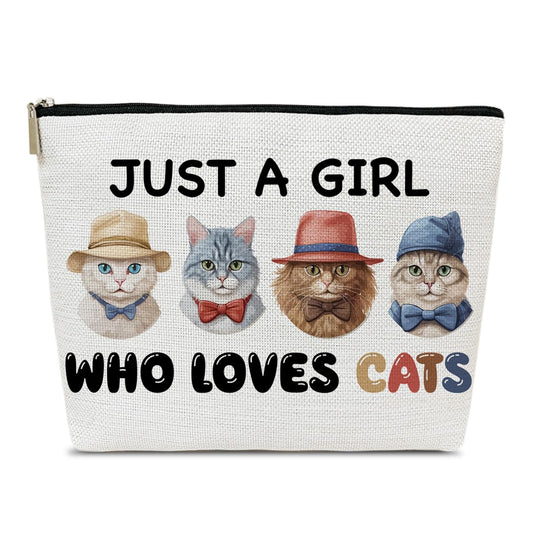 Cat Lover Gift Travel Cosmetic Bag Cat Mother Gift Makeup Bag Animal Lovers Gift Cat Themed Gift Cat Mom Mothers Day Gift Cat Mom Stuff Cat Purse Cat Gifts for Girl Just A Girl Who Loves Cat