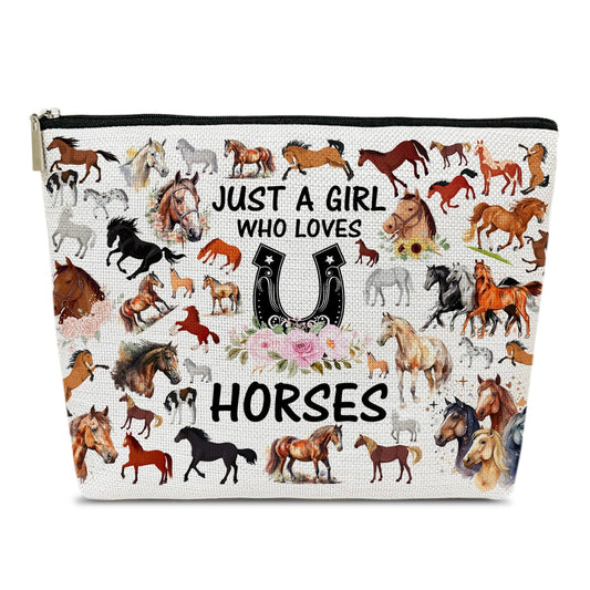Ythuil Horse Makeup Bag Gift For Horse Lover Pet Stuff Merch Gifts Cosmetic Pouch Funny Birthday Christmas Gift For Pet Owner Sister Bestie Bff Just A Girl Who Loves Horses